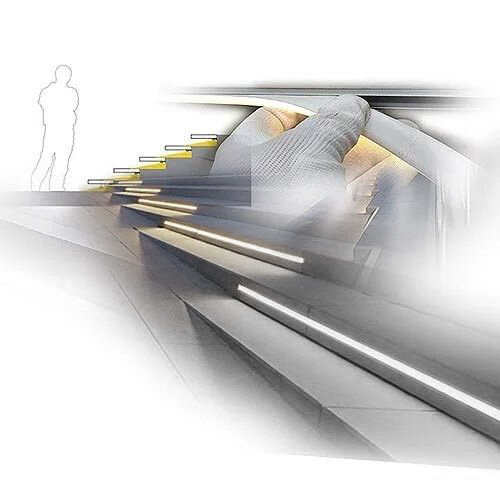 Licht in Beton einbauen: Hier Treppe mit Lichtleiste für Garten und Aussenbereich